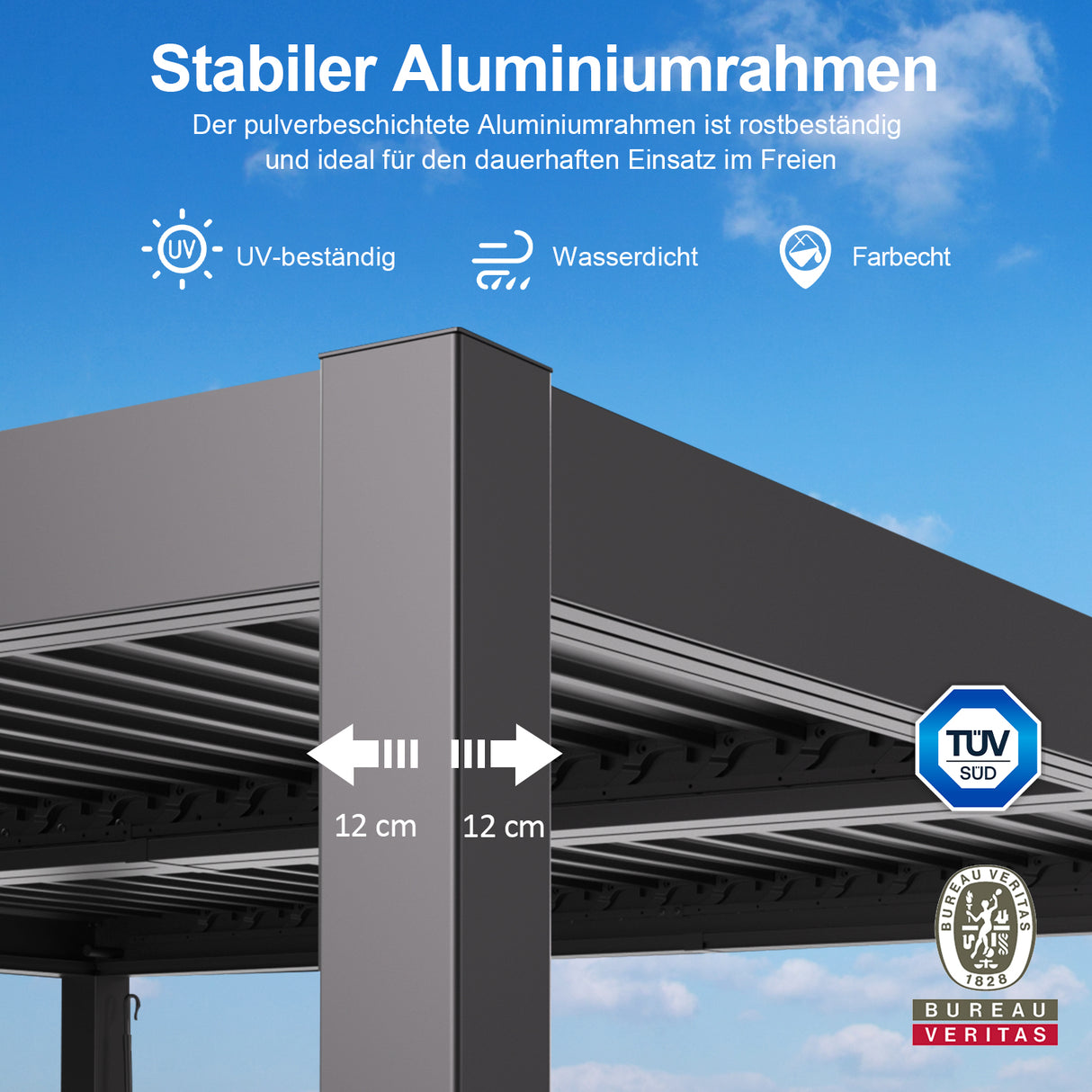 Patioslife Atlantic™ Aluminium-Lamellenpergola – freistehende Pergola mit verstellbarem Lamellendach