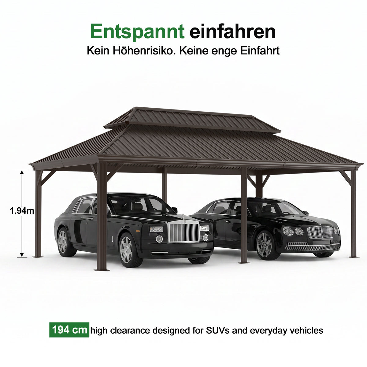 Patioslife Aluminium-Carport mit Stahldach – Wetterfester Fahrzeug-Unterstand für Auto, Motorrad & Wohnmobil