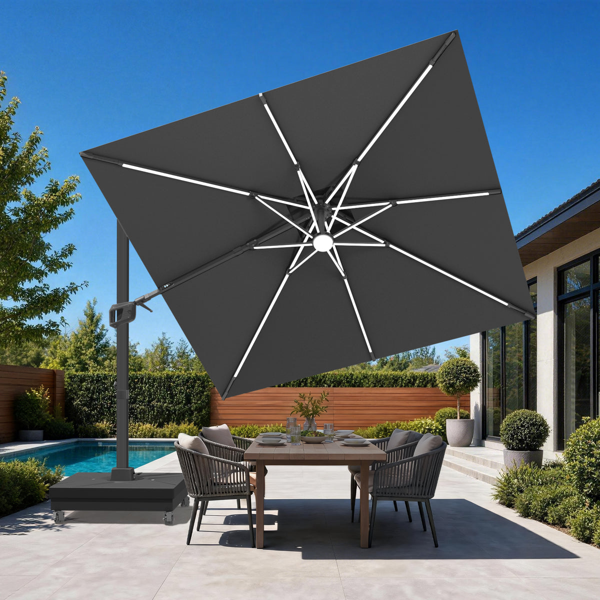 Patioslife Aegis Signature Drehbarer Ampelschirm mit verstellbarem Neigungswinkel | Großer Sonnenschirm für Garten, Terrasse & Poolbereich | Inkl. Premium-Schutzhülle