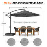 Patioslife Ampelschirm 3,0 m mit Standfuß – Stabiler Premium-Sonnenschirm für Terrasse, Garten & Lounge