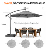 Patioslife Ampelschirm 3,0 m mit Standfuß – Stabiler Premium-Sonnenschirm für Terrasse, Garten & Lounge
