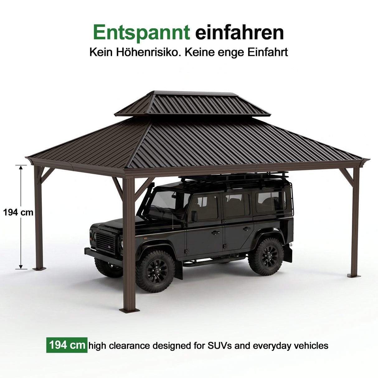 Patioslife Aluminium-Carport mit Stahldach – Wetterfester Fahrzeug-Unterstand für Auto, Motorrad & Wohnmobil
