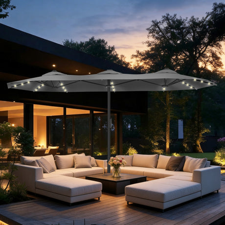 Patioslife Aegis – Motorisierter Doppeldach-Sonnenschirm mit Fernbedienung, UPF 50+, Solar-LED-Beleuchtung und sturmfestem Gestell
